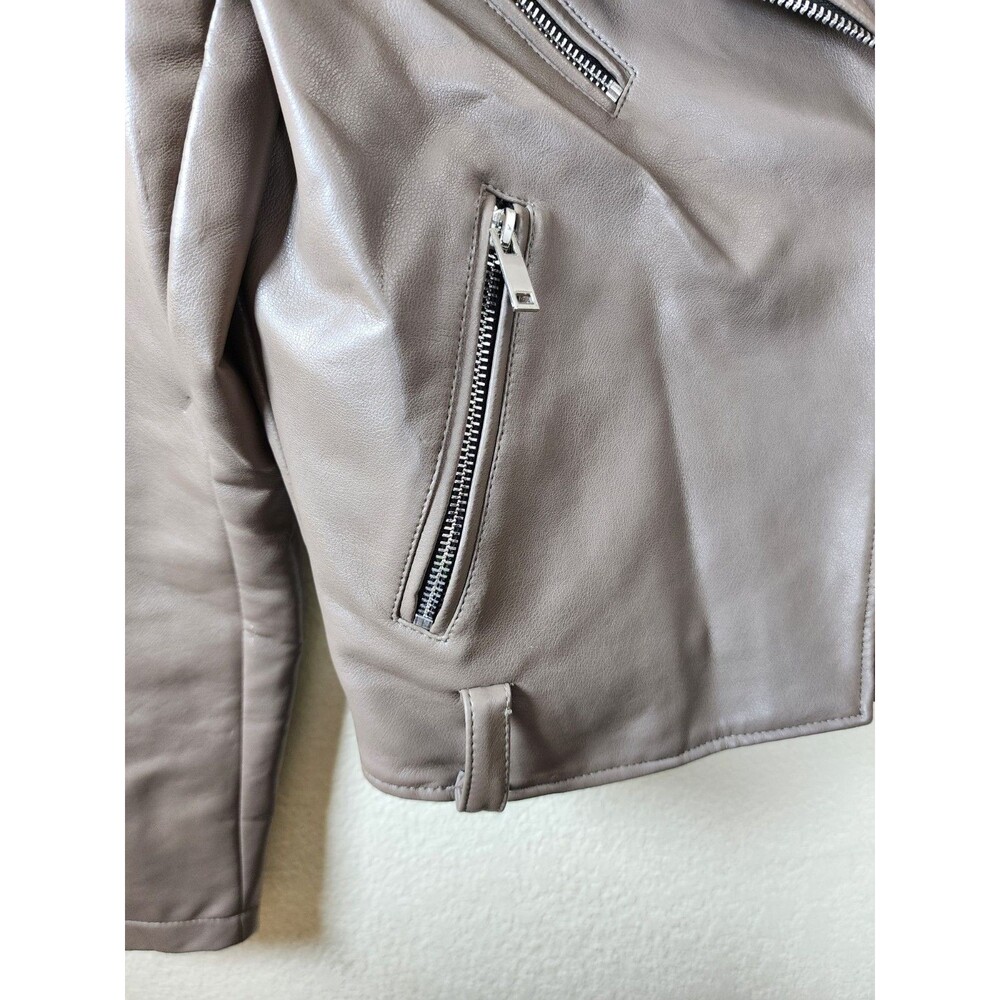 Primark Womens Size 4 Tan Faux Leather Zip Up Biker Jacket - Picture 3 of 7